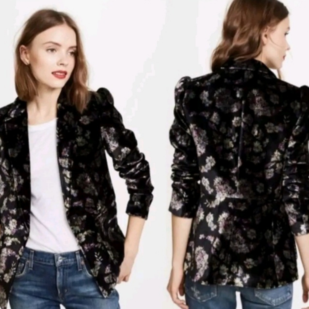 Rebecca Taylor Jewel Black Floral Velvet Jacket Blazer Size 4 - Picture 3 of 14